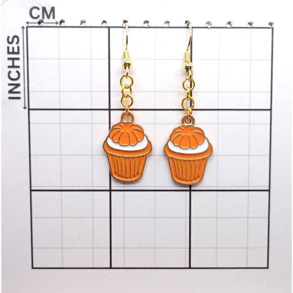 Orange Pumpkin Cupcake Earrings – Fall Autumn Dangle Charm Pumpkin Spice - Picture 3 of 4